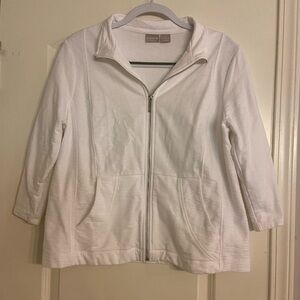 𝅺ZENERGY Chicos Jacket Womens 2 Large White Full Zip 100% Cotton